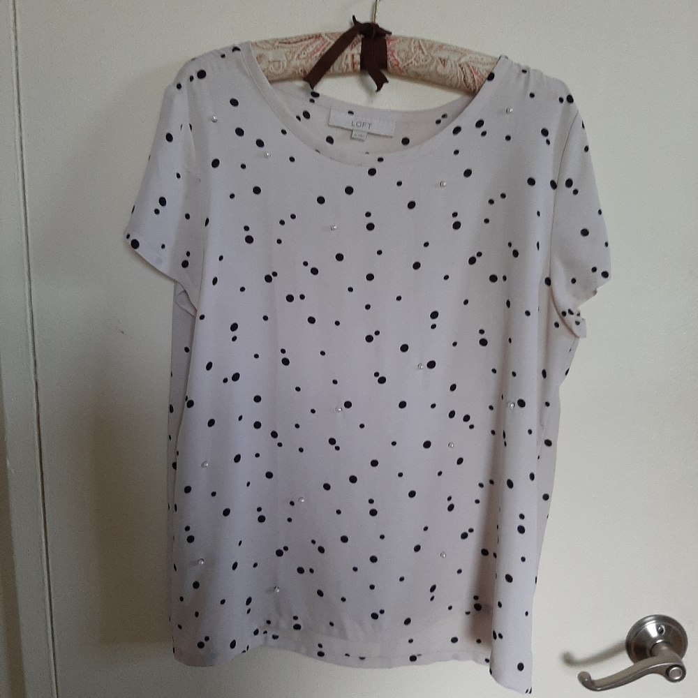 Loft Off White And Black Polka Dots Blouse